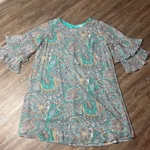 Paisley dress with layered ruffle sleeve